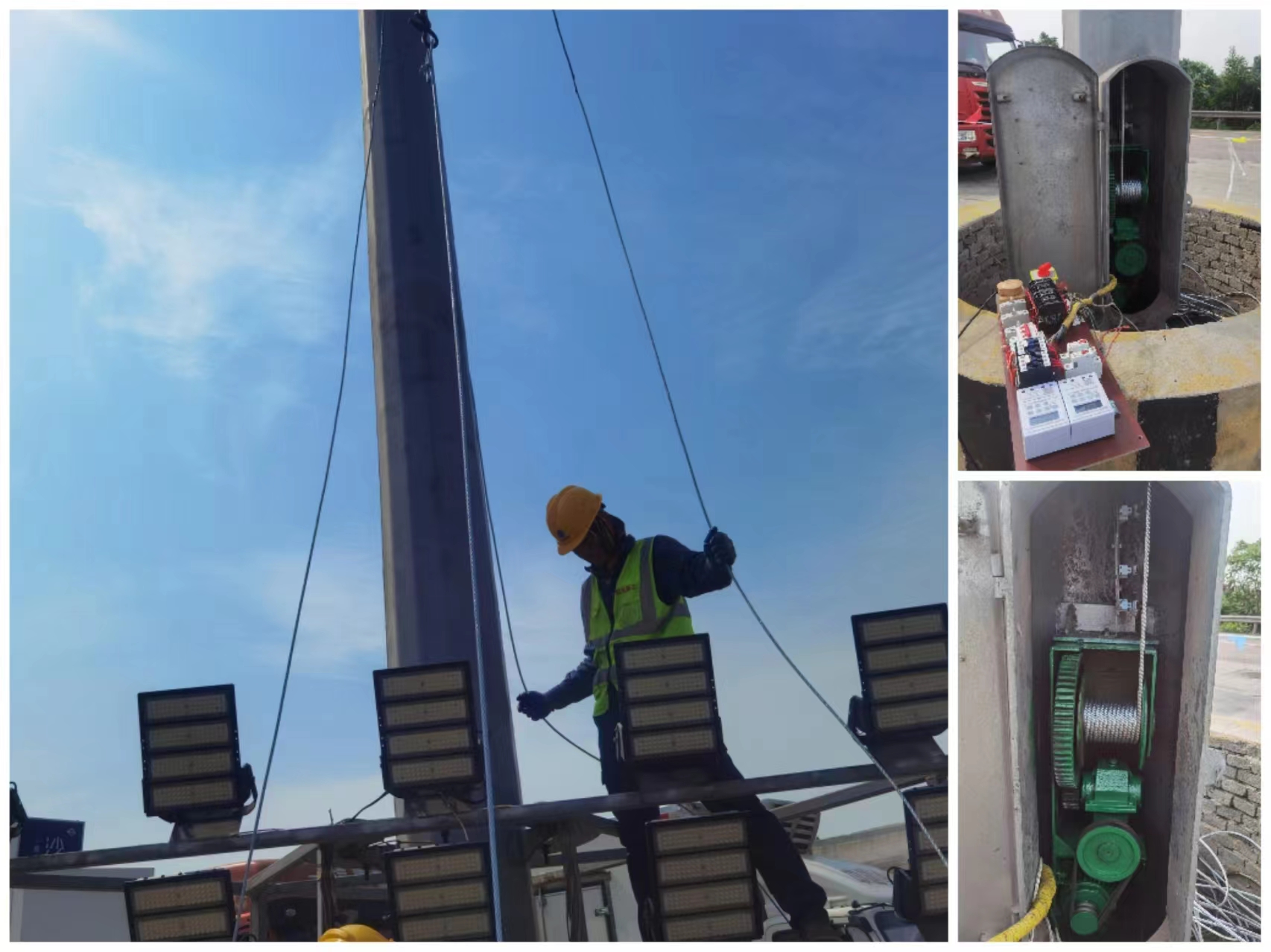 京哈高速服務區改造高桿燈安裝現場